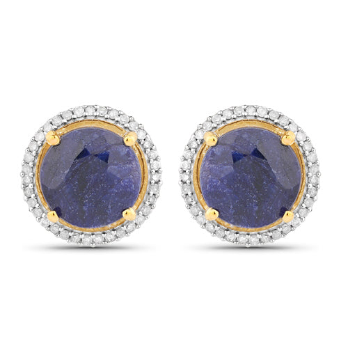Pendientes de plata de ley .925 con zafiro teñido de 5.20 quilates y diamantes blancos