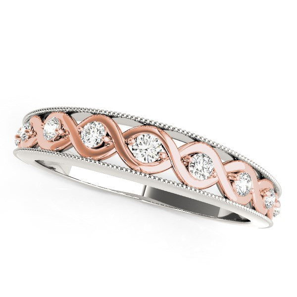 Alianza de diamantes Infinito de oro blanco y rosa de 14k (1/8 qt)