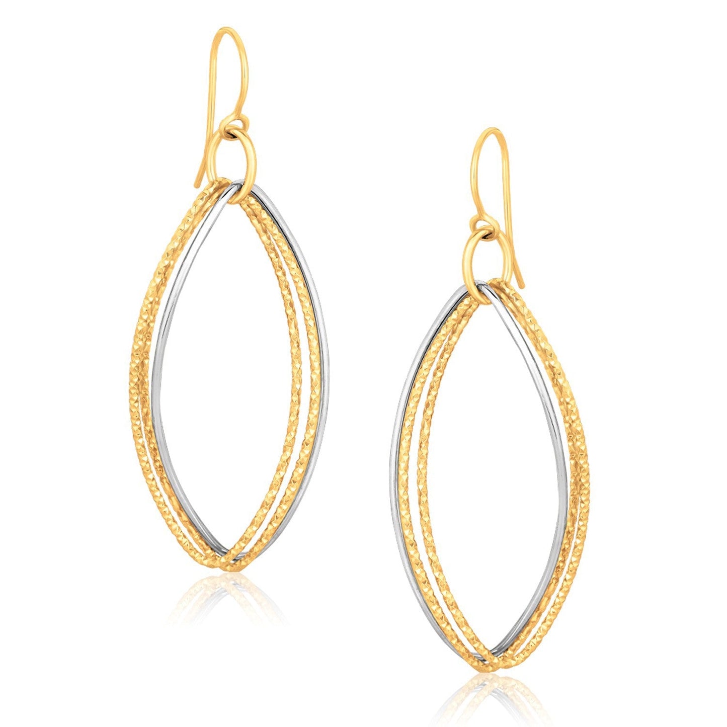 Pendientes Colgantes en Oro de 14k Dos Tonos con Triple Óvalo Texturizado