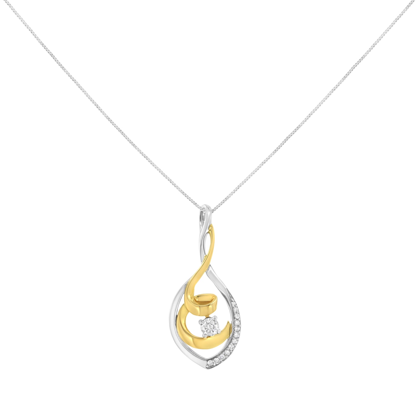Collar con colgante de eslabones en espiral de oro blanco y amarillo de 10 qt de 18" con diamantes redondos de talla brillante de 1/4 qt (color I-J, claridad I2-I3)