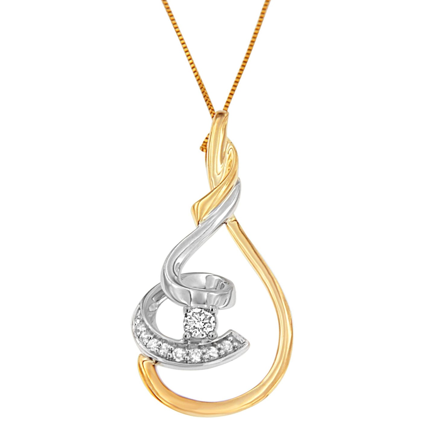 Espira 10K oro amarillo y blanco de dos tonos 1/6 Cttw con brillante de corte redondo y espiral superpuesta, collar con colgante de 18 pulgadas (color H-I, claridad I2-I3)