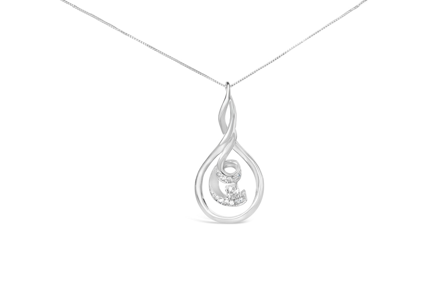 Espira 10K Oro Blanco 1/8 cttw Collar Colgante Espiral en Capas de Diamante de Talla Redonda (I-J, I1-I2)
