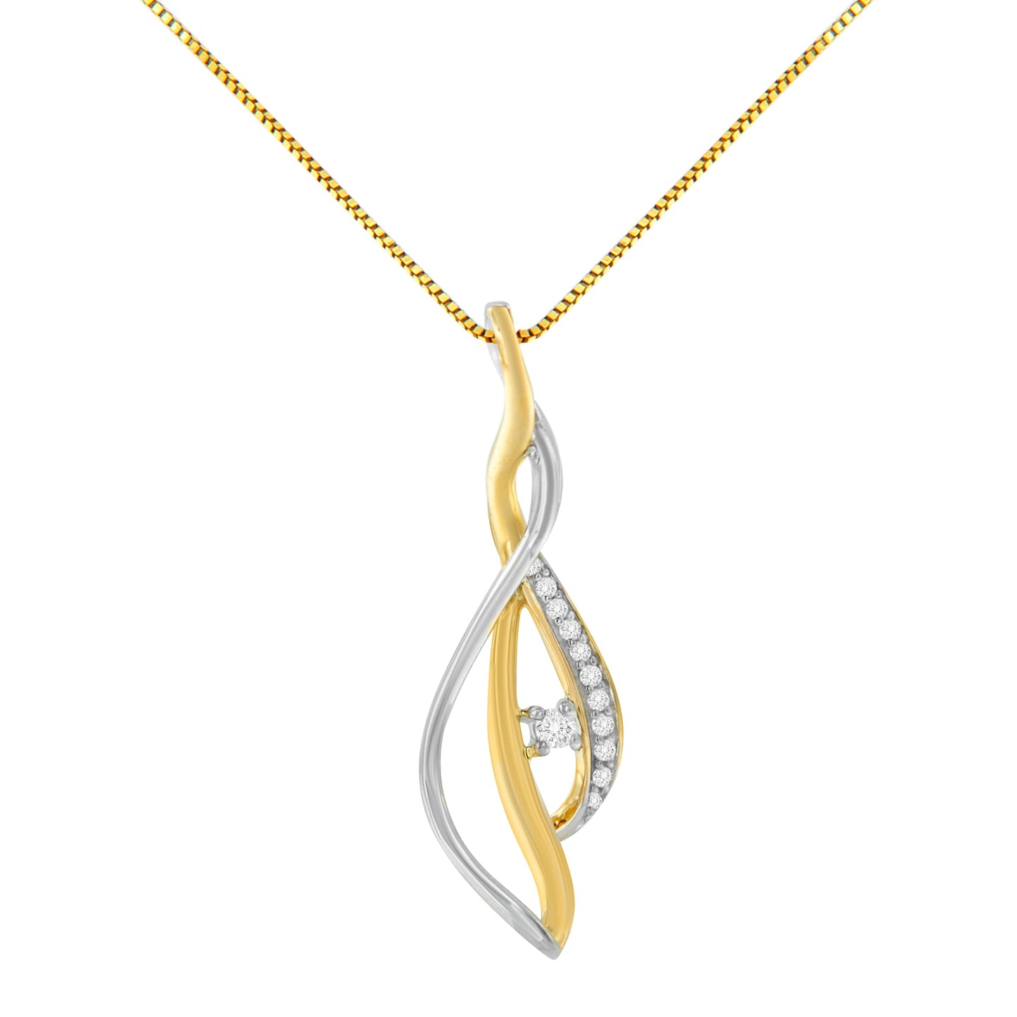 Collar con colgante de 18" con diamantes en cascada de oro amarillo y blanco de 10K talla redonda (color J-K, claridad I2-I3)