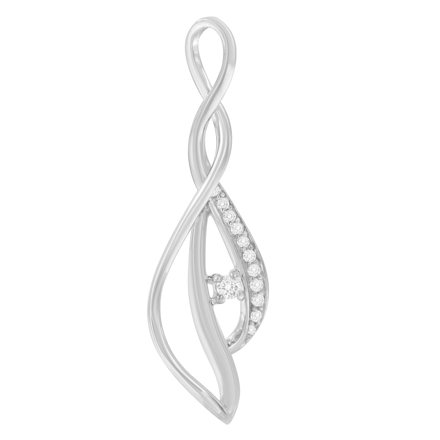 Espira Colgante de oro blanco de 10 quilates con acento de diamante redondo, diseño de cascada abierta y giro, 45,72 cm (1/10 Cttw, color J-K, claridad I1-I2)