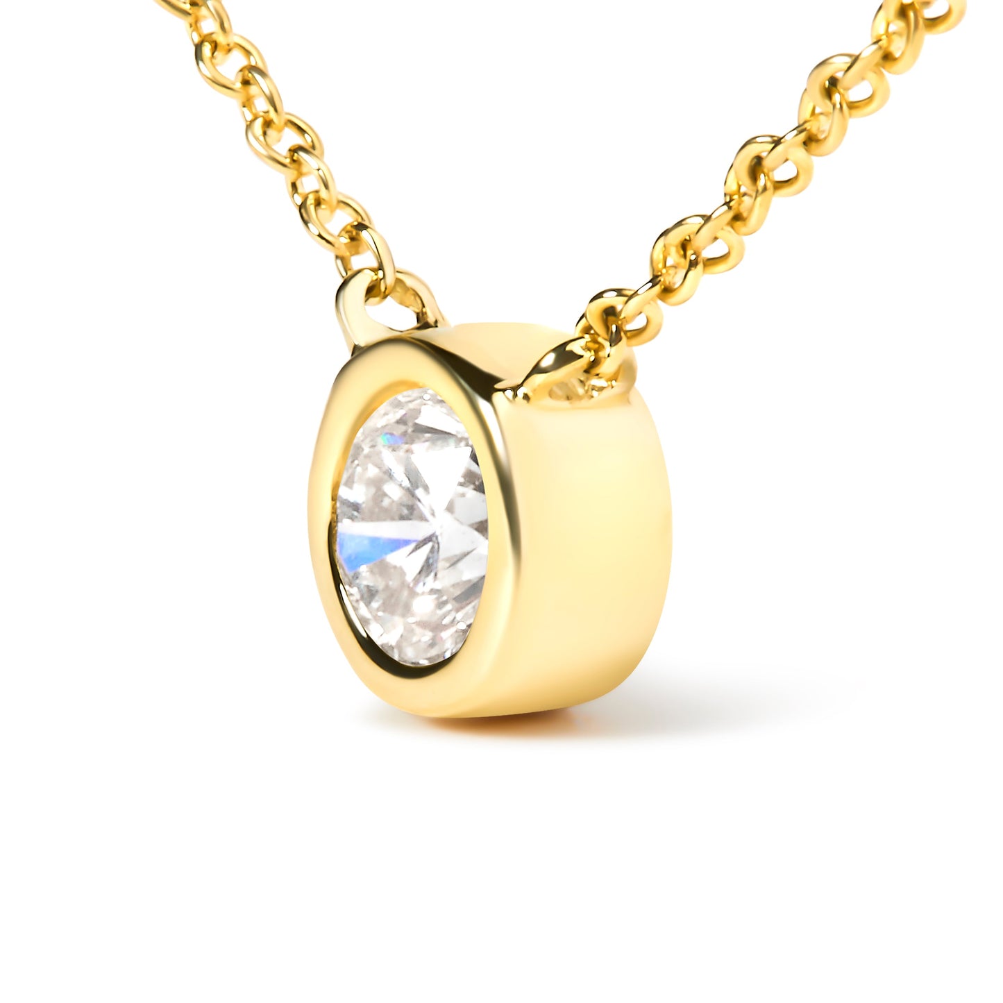 Collar con colgante de oro amarillo de 10K, solitario de diamante de talla brillante redonda de 1/2 quilate engastado en bisel moderno, 40-45 cm (color H-I, claridad SI2-I1)