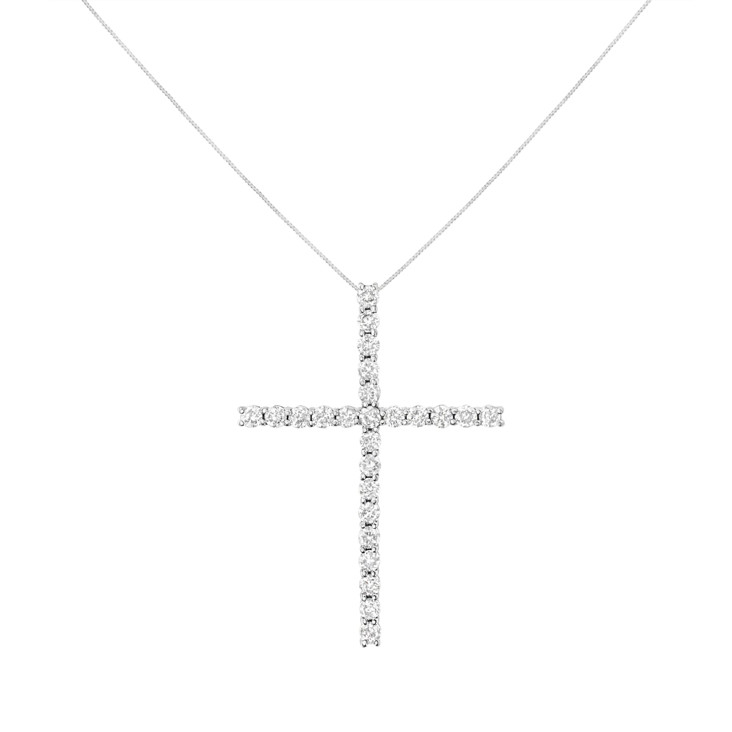 Colgante de cruz de plata de ley .925 de 3,0 quilates de peso total con forma redonda de diamante de 1-1/2" con cadena tipo box (color I-J, claridad I2-I3) - 18"