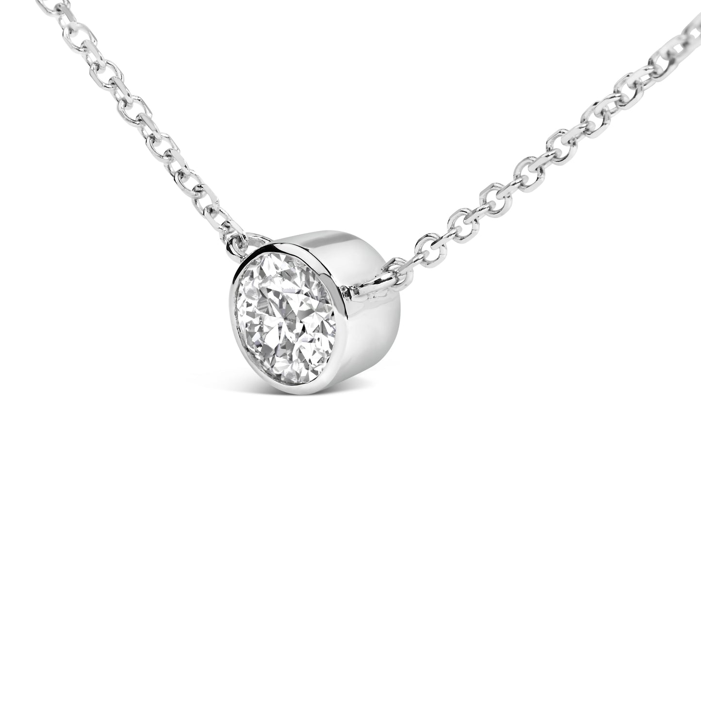 Collar con colgante solitario de oro blanco de 14 quilates y 1,00 quilates de diamantes redondos cultivados en laboratorio engastados en bisel, 45,72 cm (color F-G, claridad VS1-VS2)