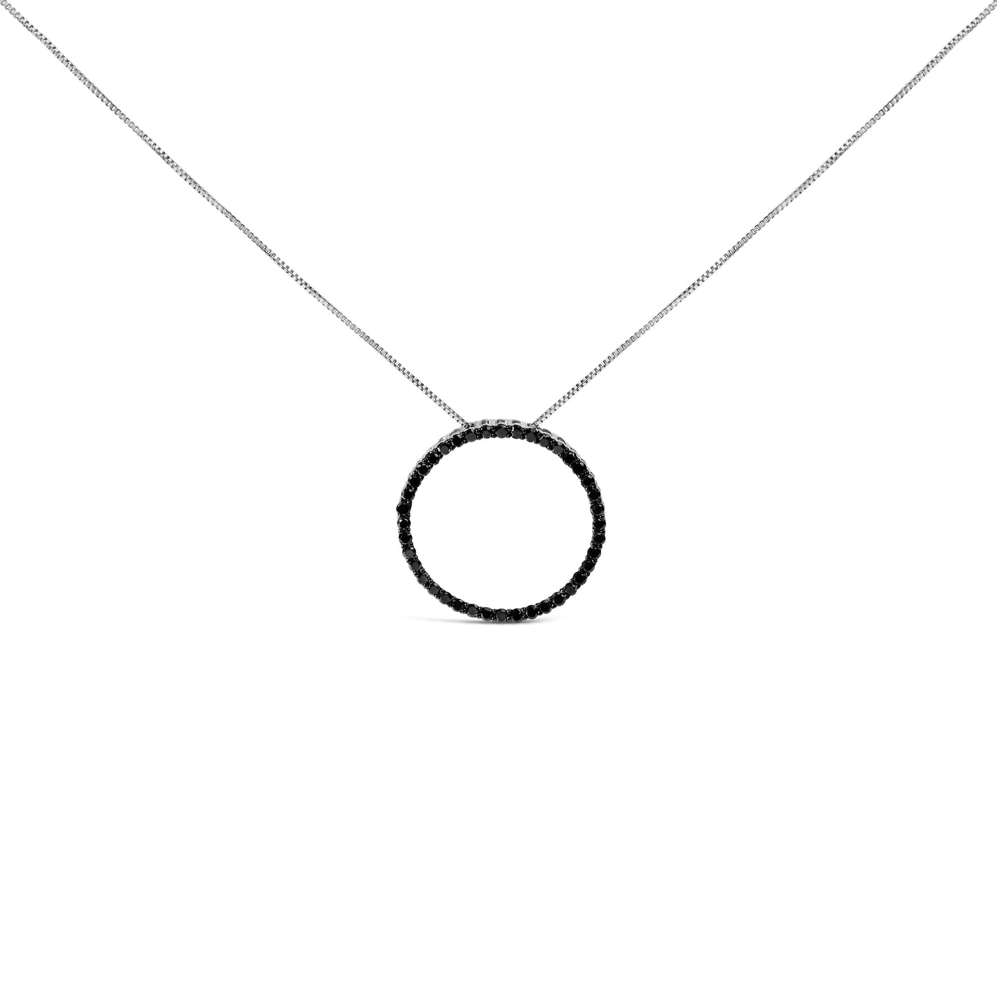 Collar con colgante de plata de ley .925 con diamantes negros de 4.0 Cttw en aro abierto y círculo de 18" (Color Negro, Claridad I2-I3)