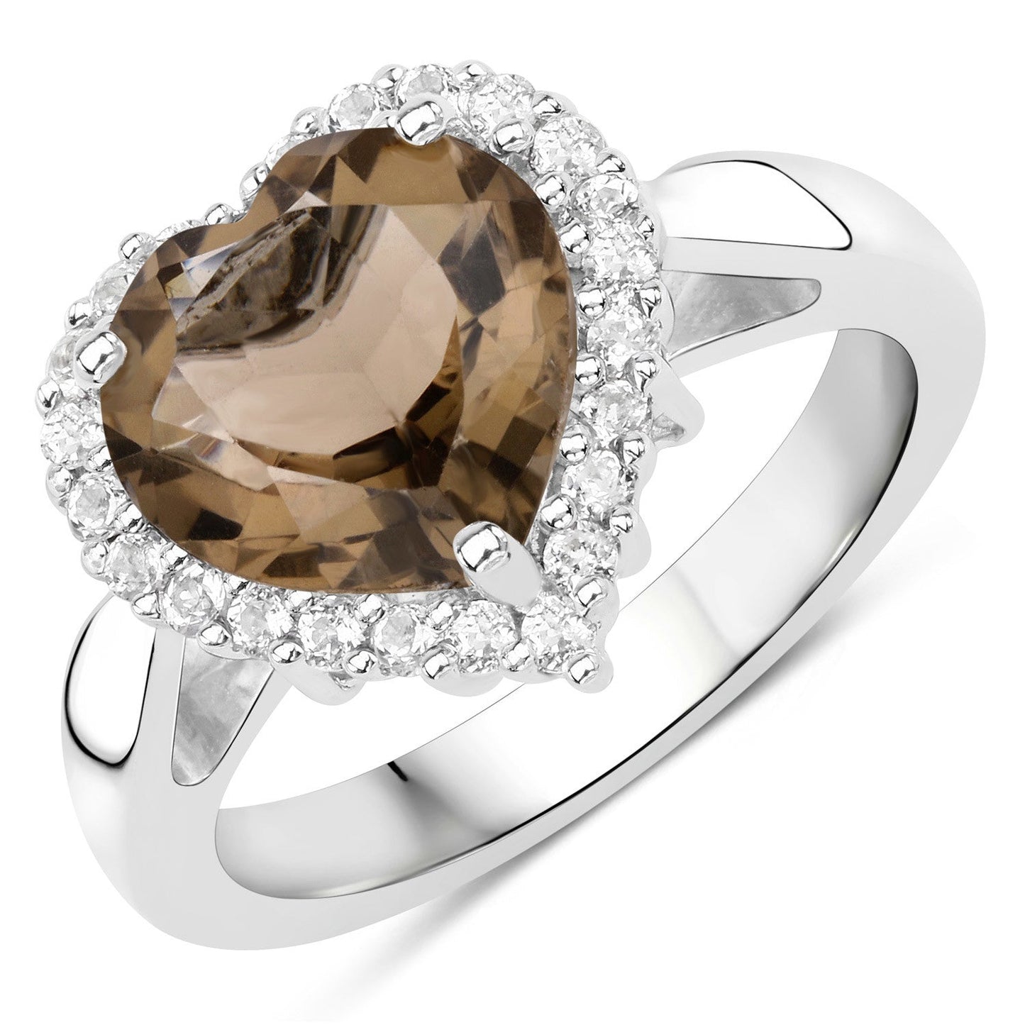 Anillo de plata esterlina .925 con cuarzo ahumado genuino de 3.48 quilates y topacio blanco