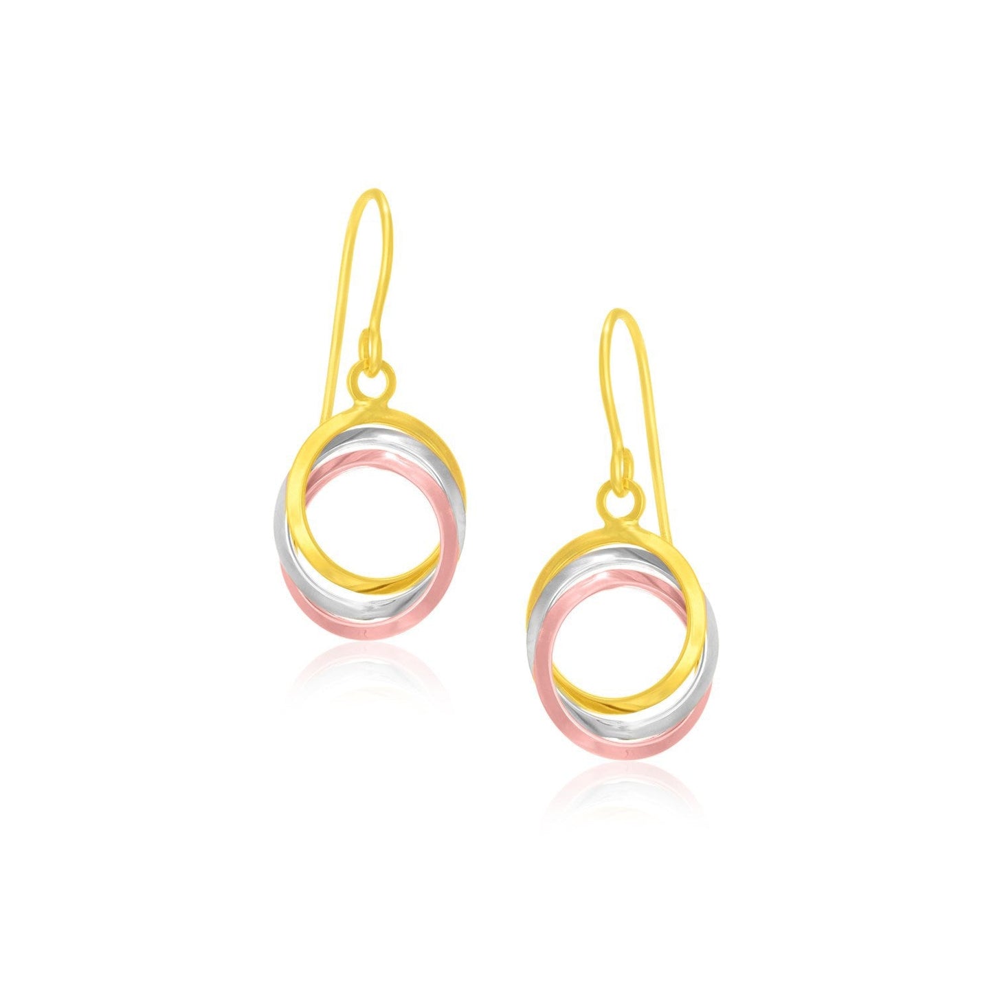 Pendientes de aro entrelazados abiertos de oro tricolor de 14k