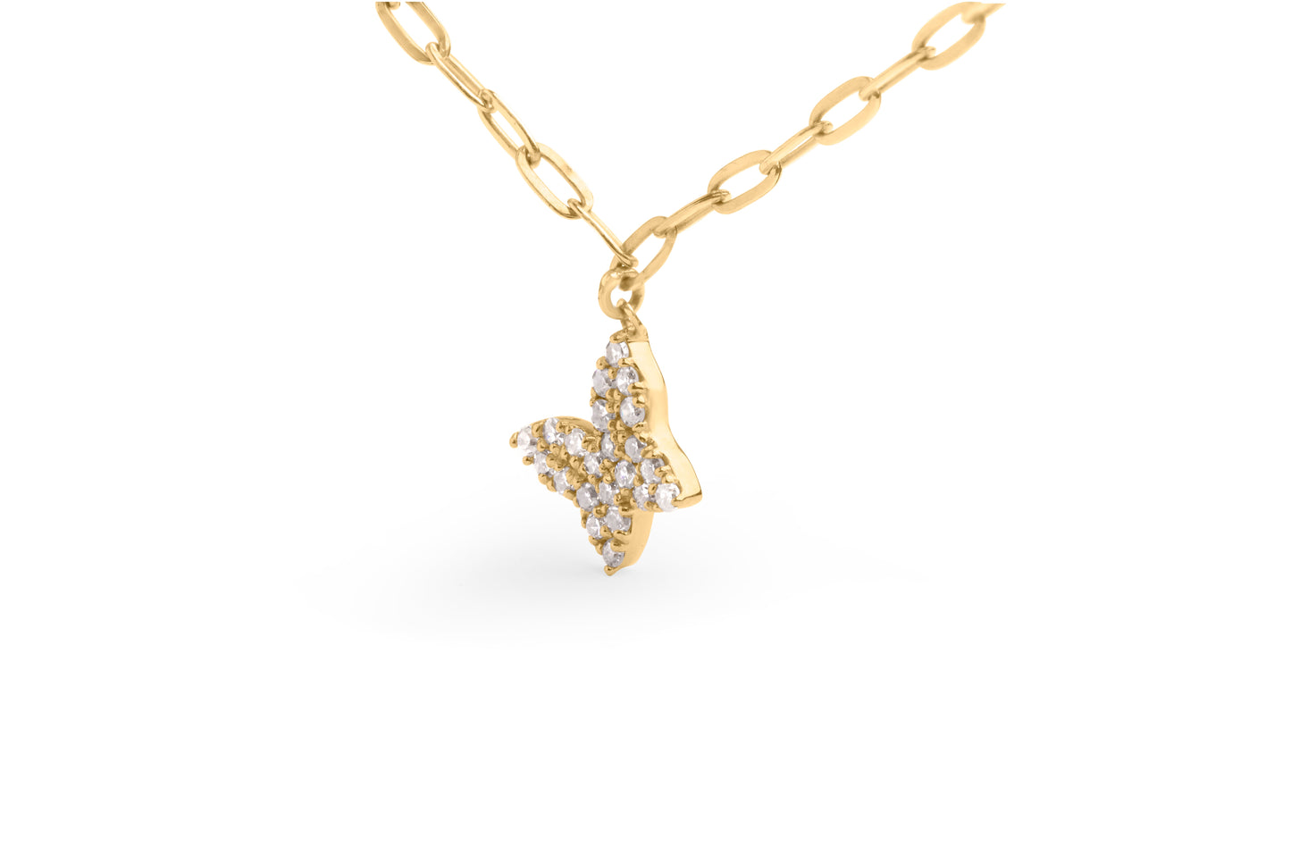 Cadena de oro amarillo de 14 quilates con diamantes de 1/2 quilate en forma de mariposa y clip (color I-J, claridad I1-I2) - Ajustable de 15 a 17 pulgadas