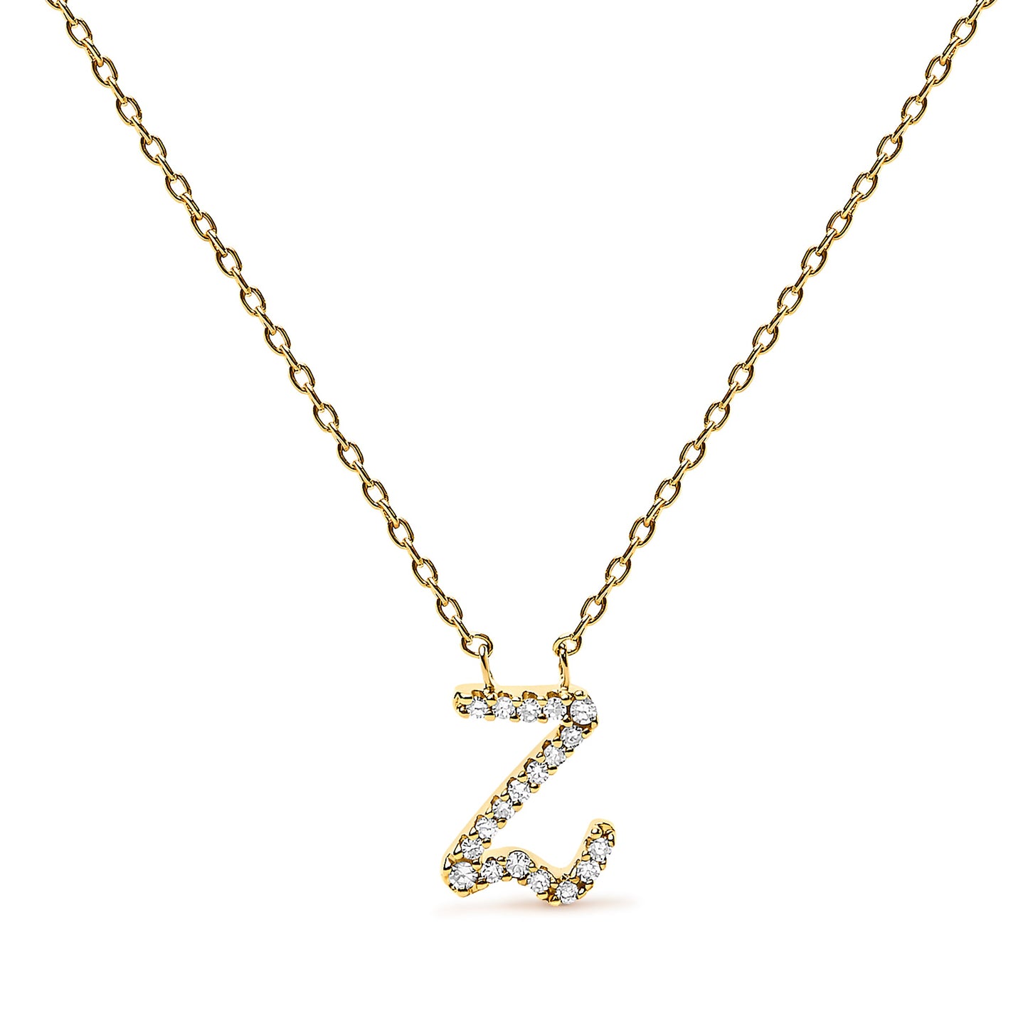 Collar con colgante con acento de diamante en oro blanco de 10K con inicial "A" estilo cursiva