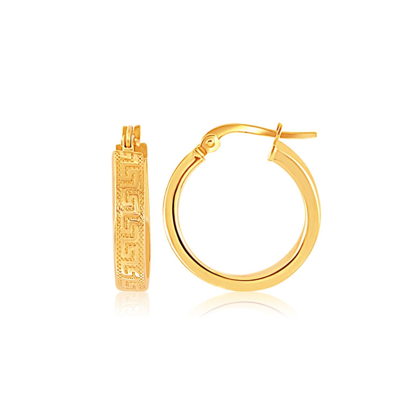 Pendientes de aro pequeños con greca de oro amarillo de 14k