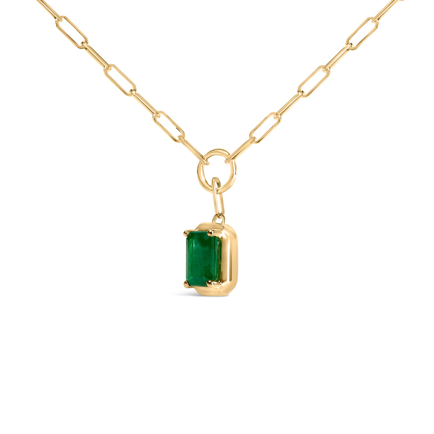 Colgante solitario de esmeralda verde de 6x4 MM de talla esmeralda de oro amarillo de 10K - Cadena de 18 pulgadas