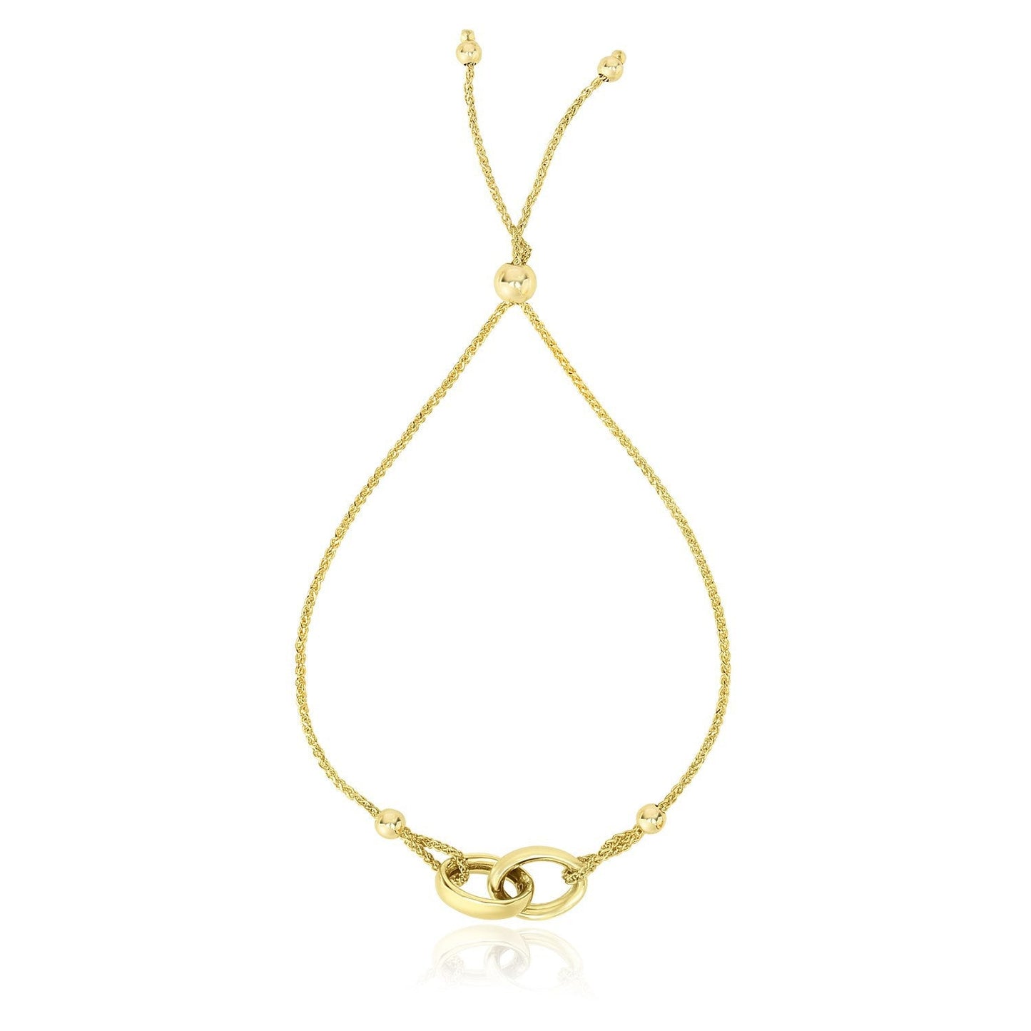 Pulsera ajustable tipo lariat de aros entrelazados de oro amarillo de 14k
