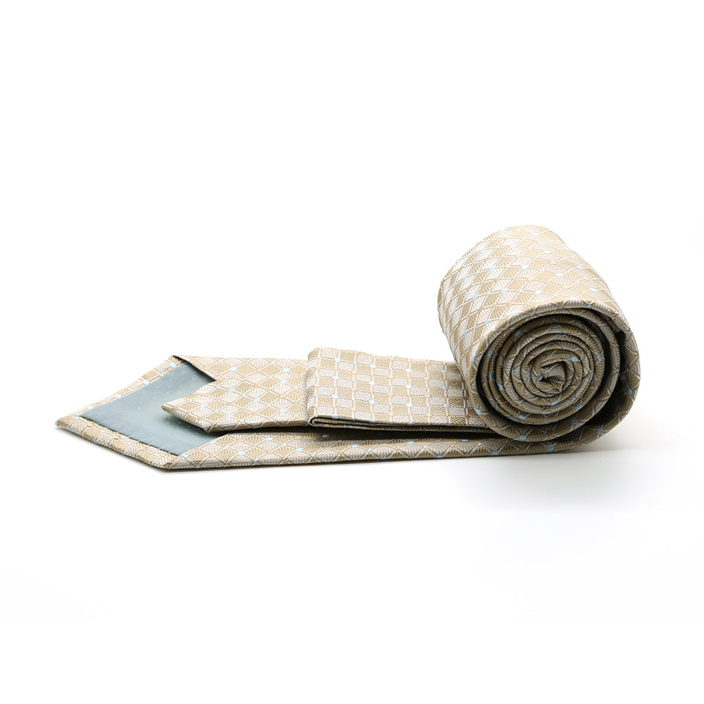 Ferrecci Mens Beige Diamond Necktie with Handkerchief Set