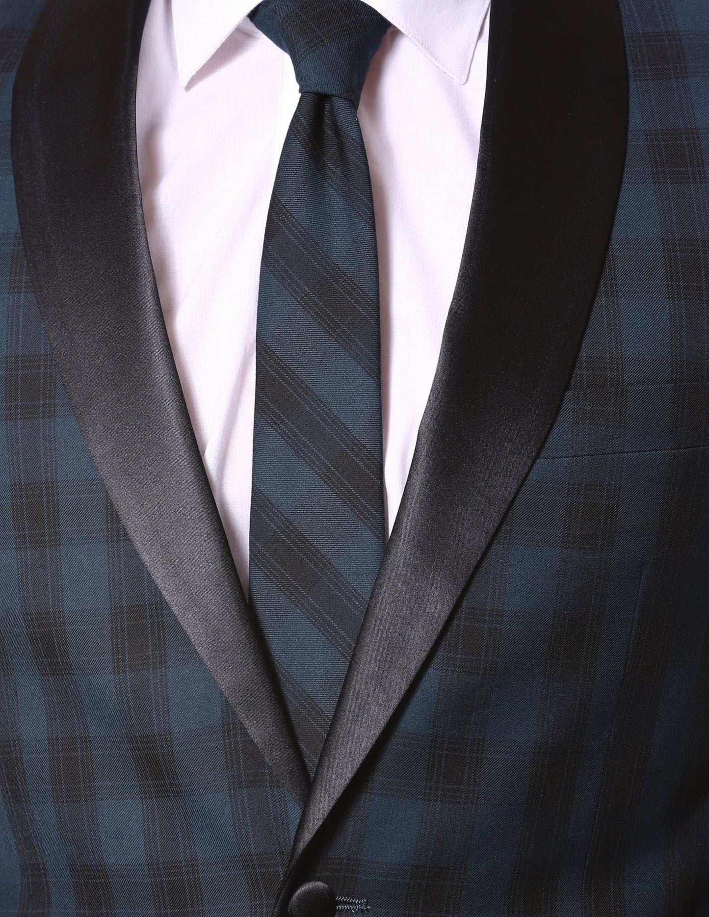 The Astor Teal Plaid Slim Shawl Tuxedo Blazer