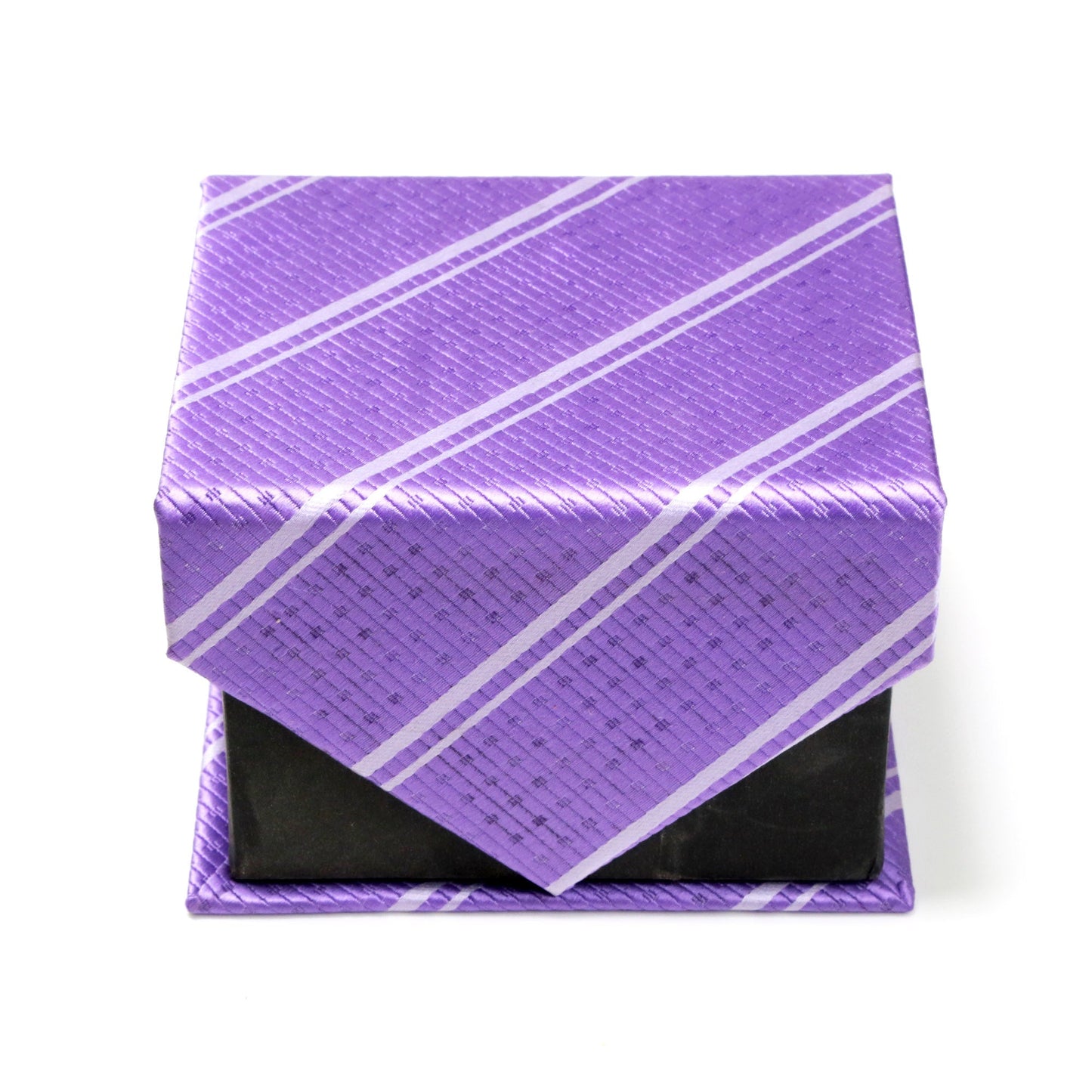 Men's Shiny Purple Striped Design 4-pc Necktie Box Set