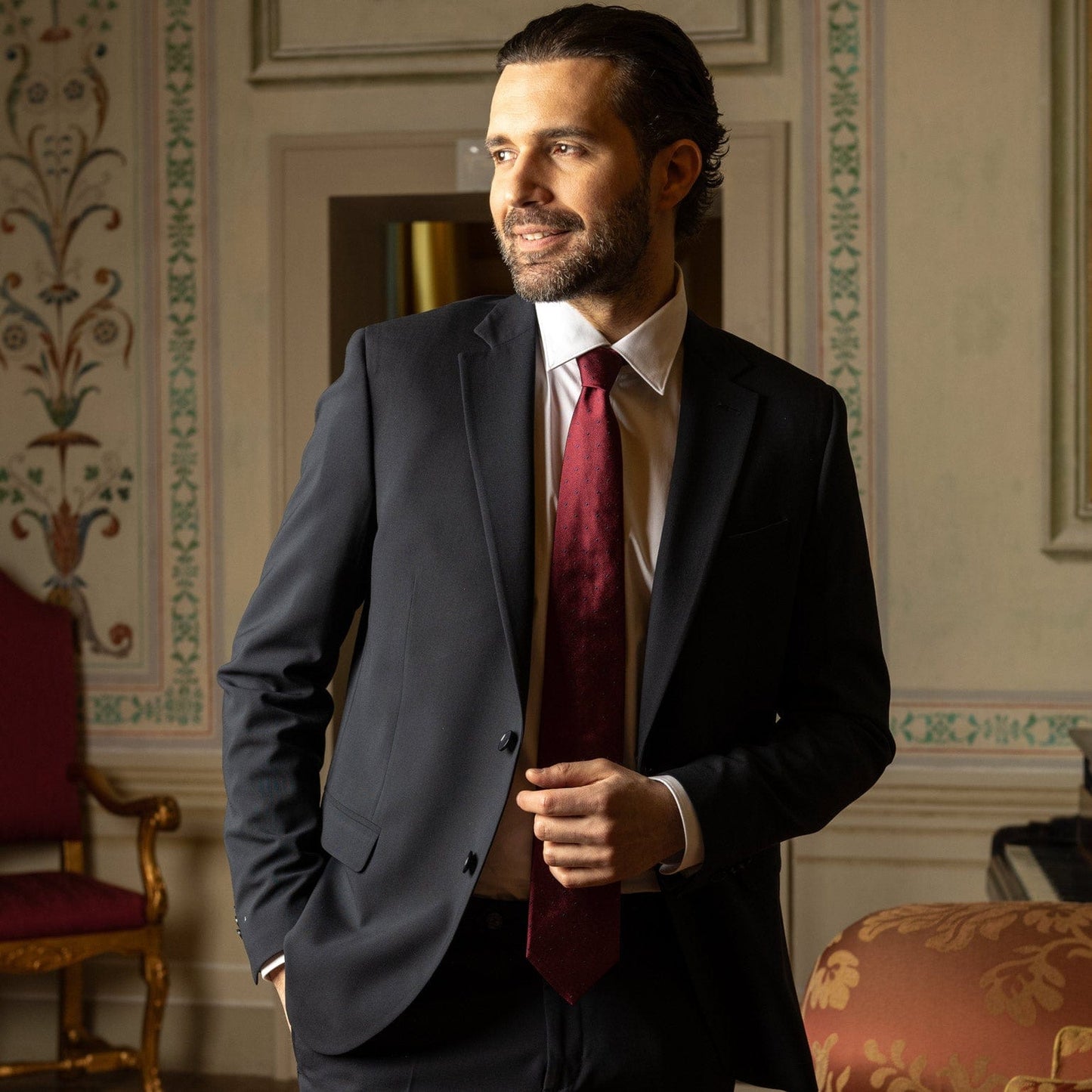 Pisa - Silk Jacquard Tie - Burgundy - My Men's Shop