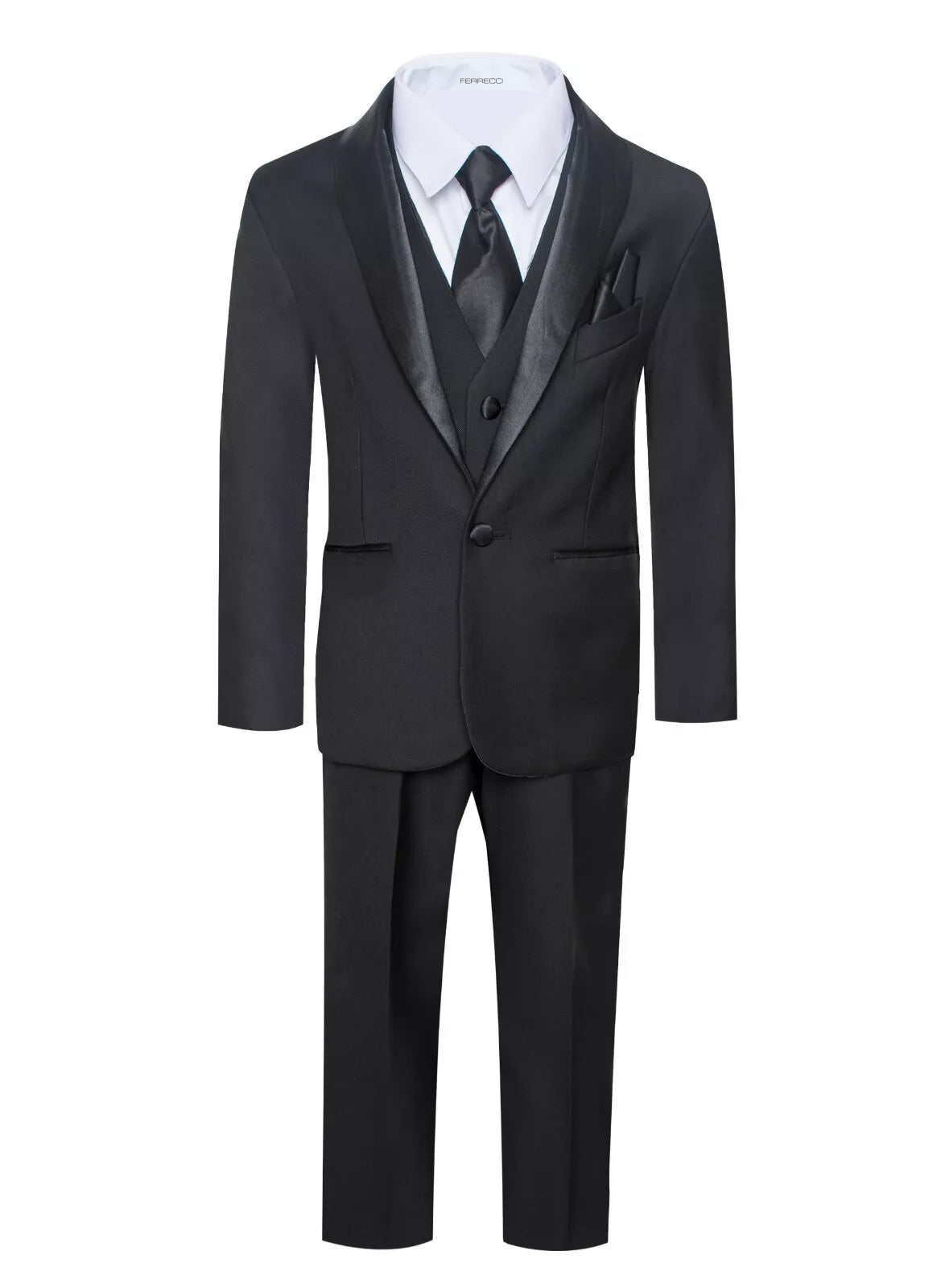 Ferrecci Boys Black Shawl Collar Tuxedo – Formal Kids Tuxedo (Reno Jr)