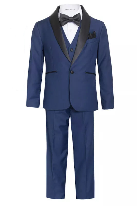 Ferrecci Boys Navy Shawl Collar Tuxedo – Formal Kids Tuxedo (Reno Jr)