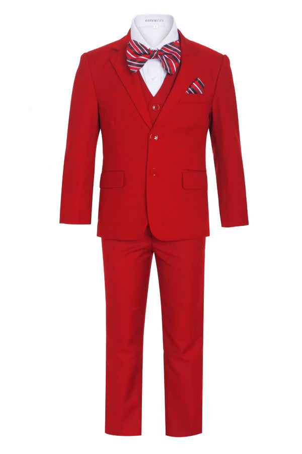 Ferrecci Boys Red 5-Piece Suit Set β Formal Kids Suit (JAX JR)