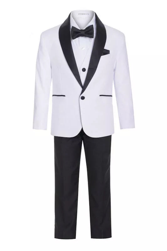 Ferrecci Boys White & Black Shawl Collar Tuxedo – Formal Kids Tuxedo (Reno Jr)