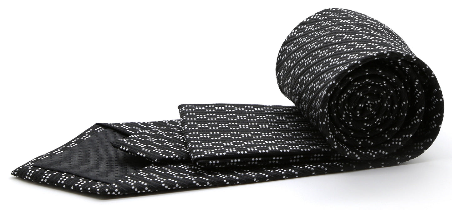 Mens Dads Classic Black Striped Pattern Business Casual Necktie & Hanky Set C-1