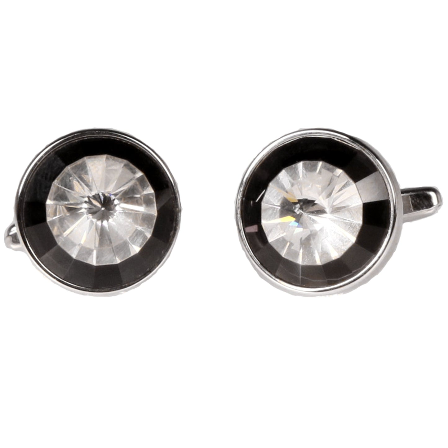 Silvertone Circle Burgundy Stone Cufflinks with Jewelry Box