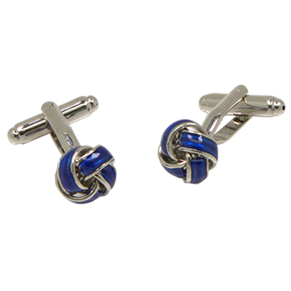 Silvertone Circle Blue Stone Cufflinks with Jewelry Box