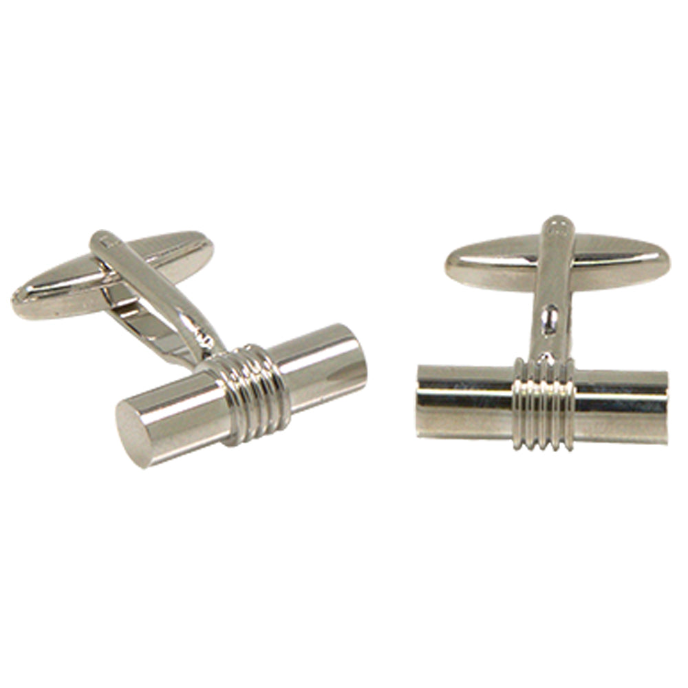Silvertone Tube Cufflinks with Jewelry Box