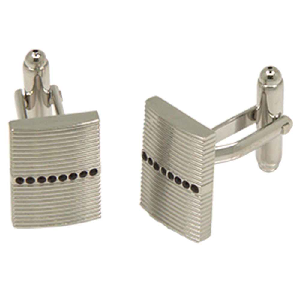 Silvertone Rectangular Black Gemstone Cufflinks with Jewelry Box