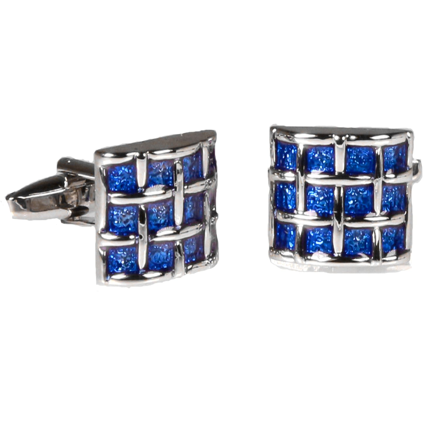 Silvertone Square Blue Gemstone Cufflinks with Jewelry Box