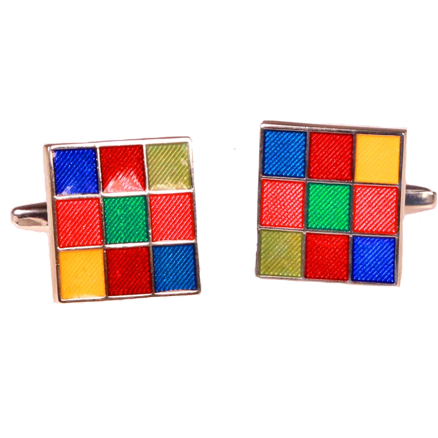 Silvertone Square Multicolor Cufflinks with Jewelry Box