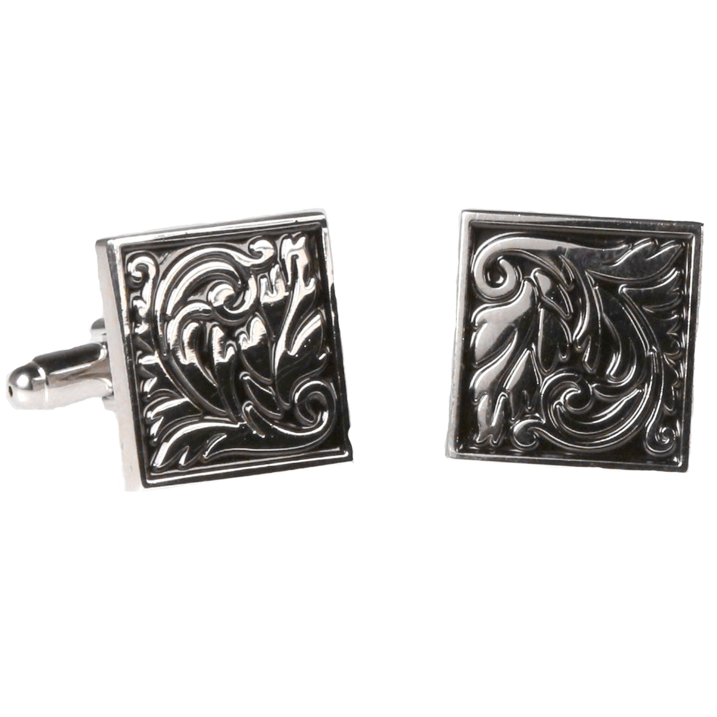 Silvertone Square Geometric Pattern Cufflinks with Jewelry Box