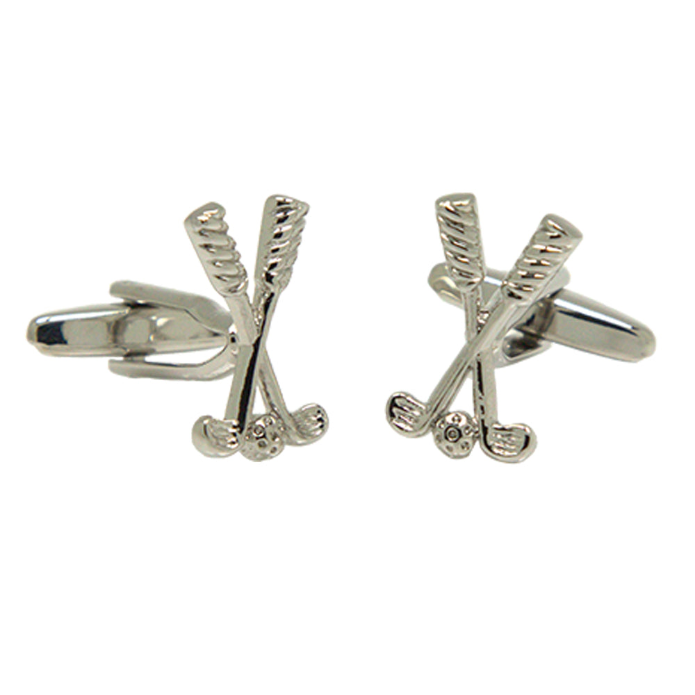Silvertone Novelty Golf Clubs Cufflinks with Jewelry Box