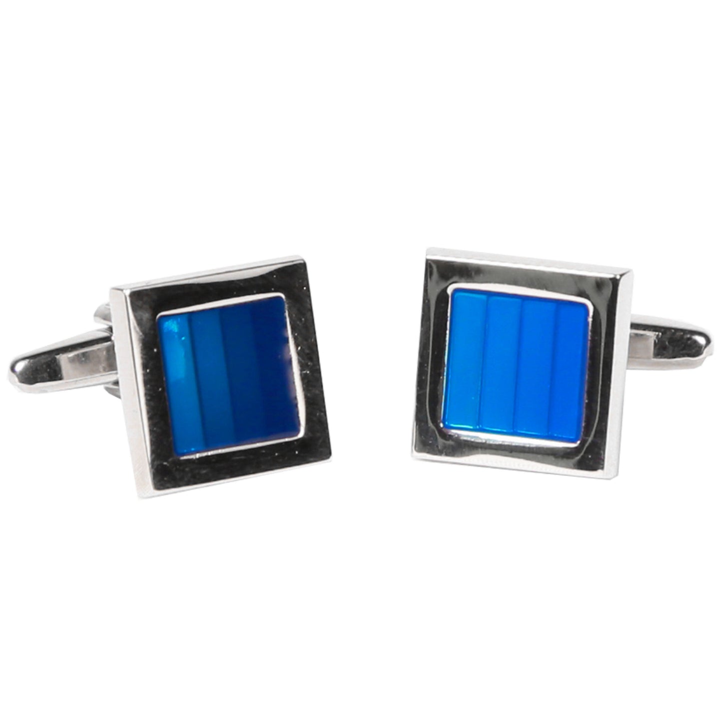 Silvertone Square Blue Gemstone Cufflinks with Jewelry Box