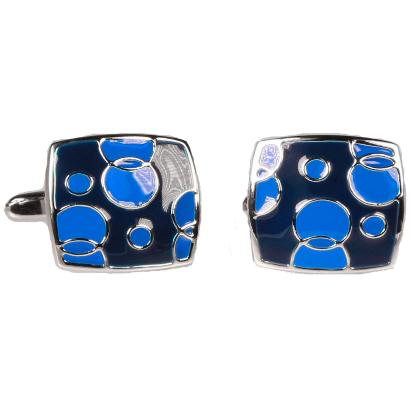 Silvertone Square Blue Bubbles Cufflinks with Jewelry Box