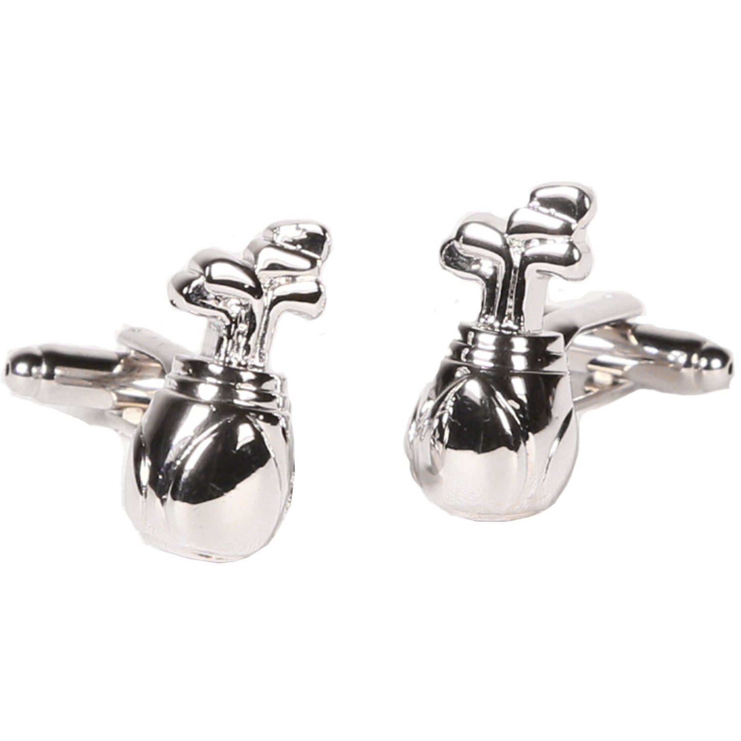 Silvertone Novelty Golf Clubs Cufflinks with Jewelry Box