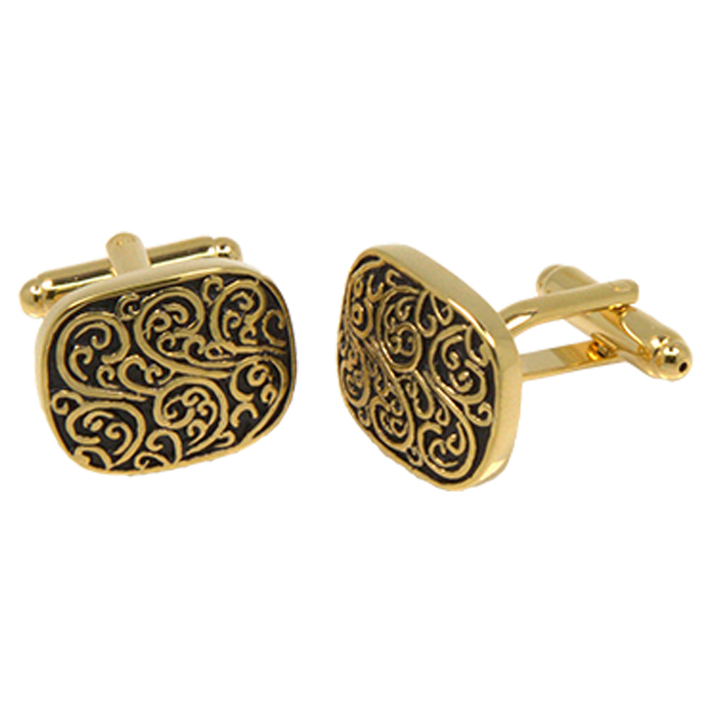 Silvertone Square Geometric Pattern Cufflinks with Jewelry Box