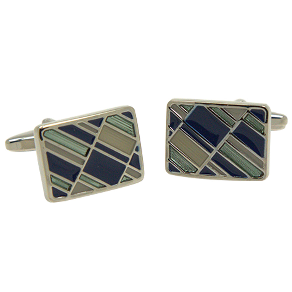 Silvertone Square Geometric Pattern Cufflinks with Jewelry Box