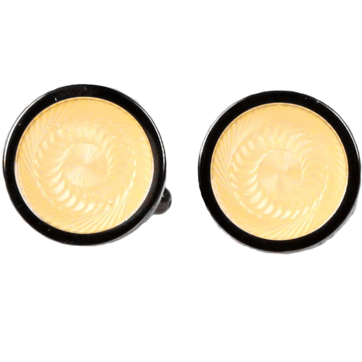 Silvertone Circle Yellow/Ivory Sprial Cufflinks with Jewelry Box
