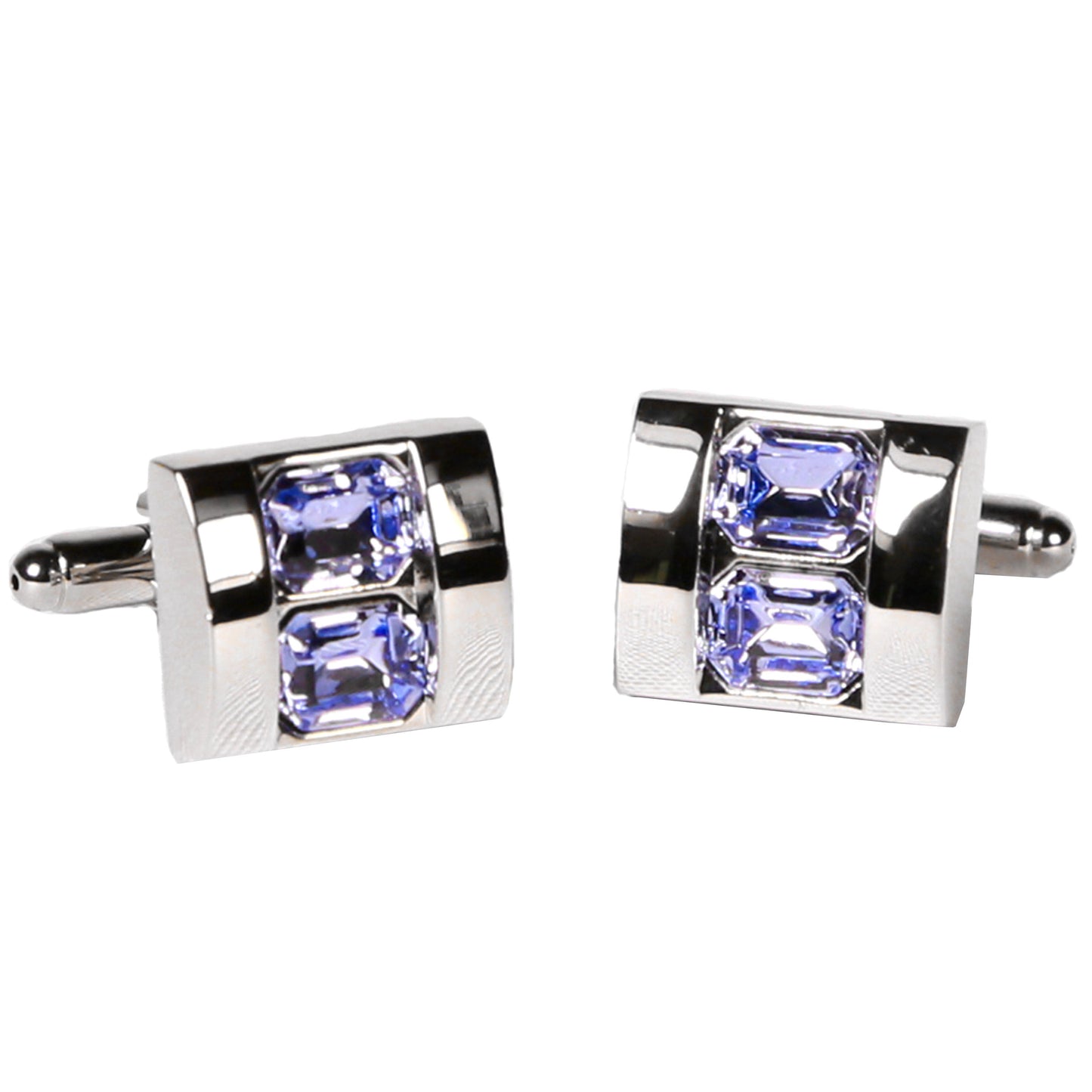 Silvertone Square Blue Gemstone Cufflinks with Jewelry Box