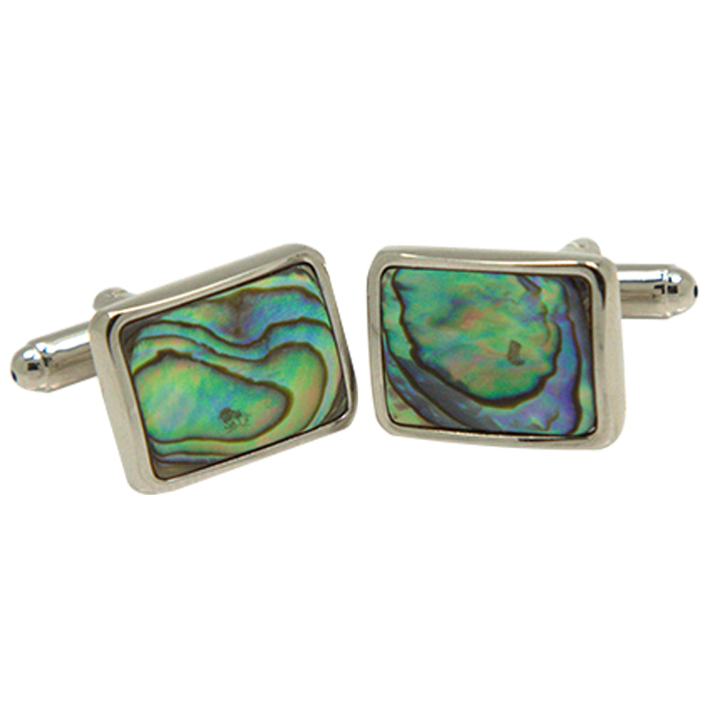 Men’s Silvertone Square Green Holographic Gemstone Cufflinks
