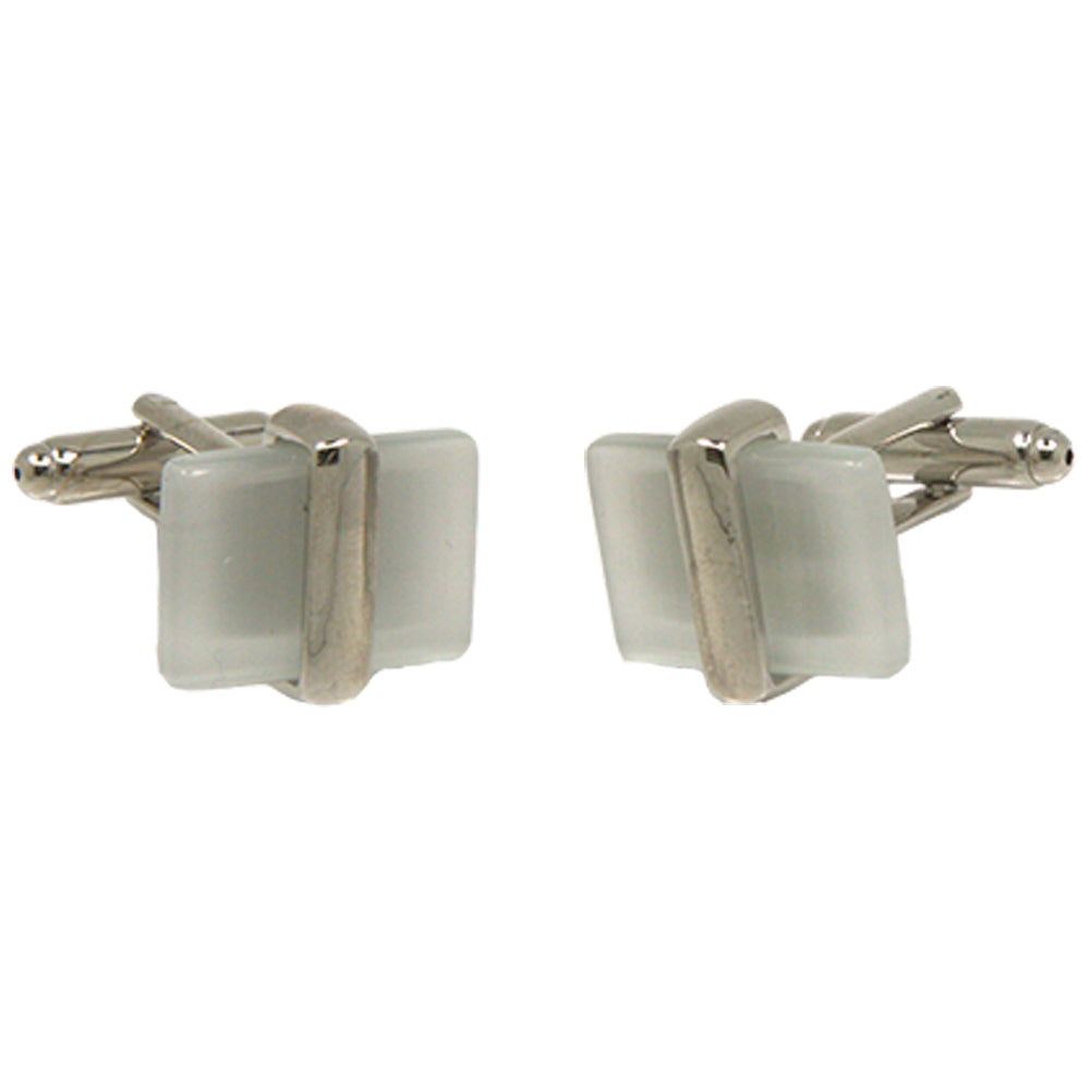 Men’s Silvertone Square Pearl Gemstone Cufflinks
