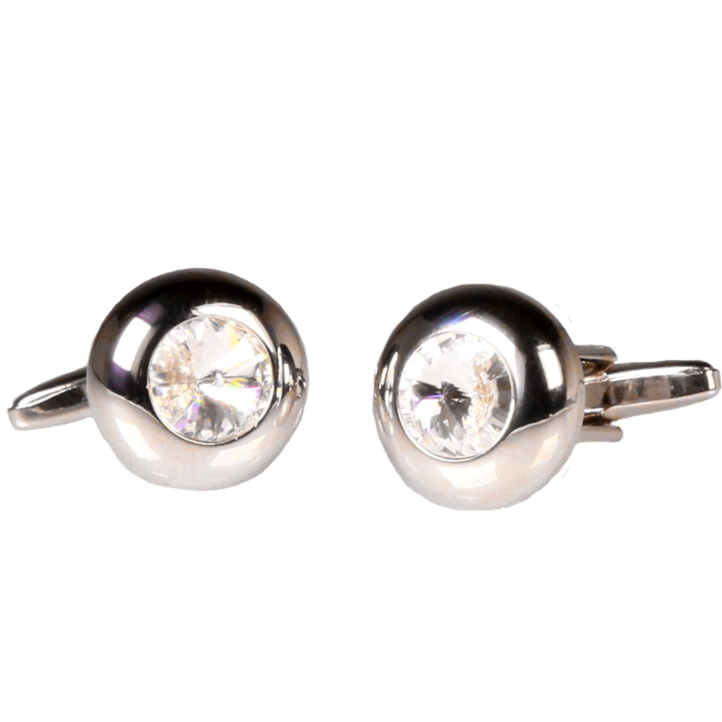 Silvertone Circle Silver Stone Cufflinks with Jewelry Box