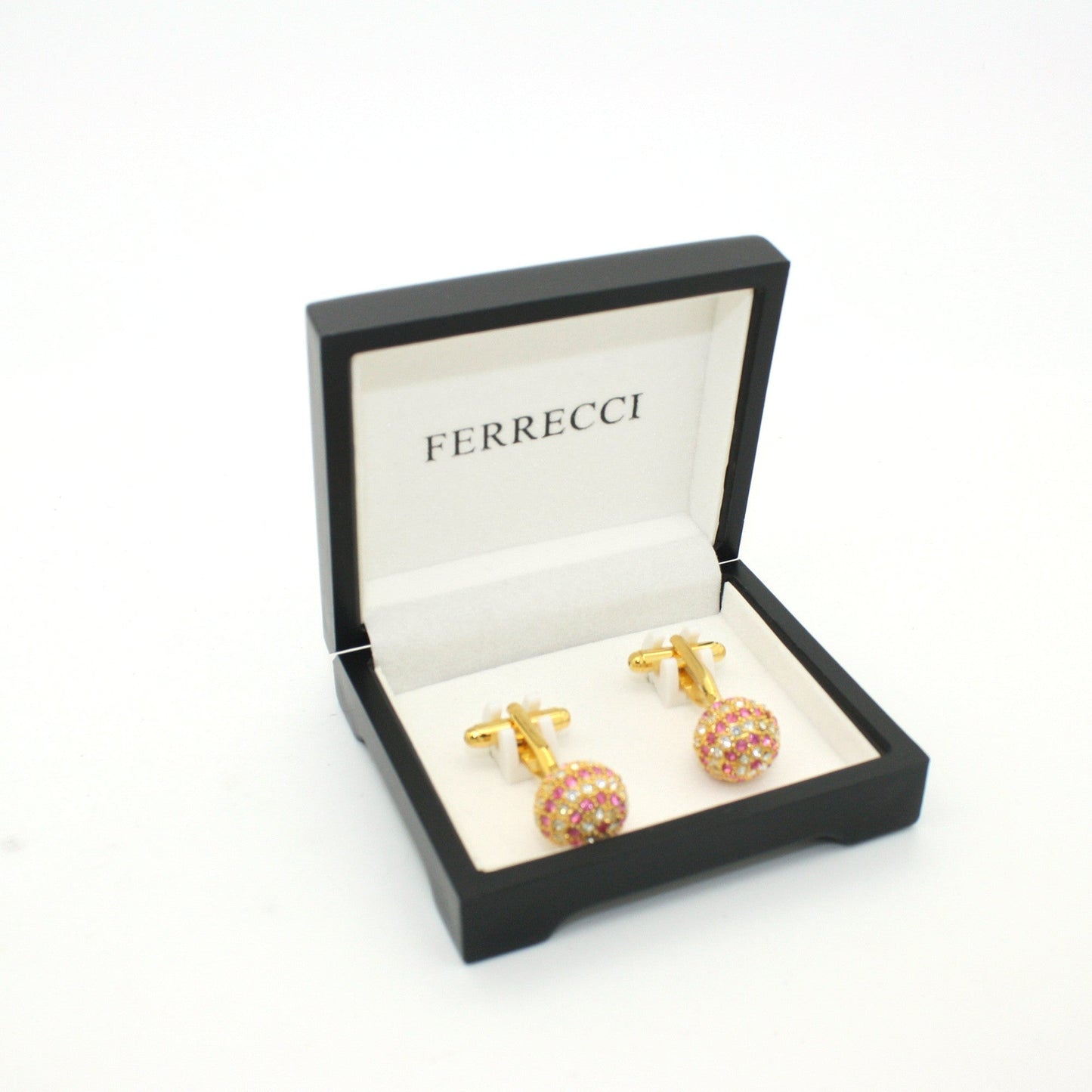 Goldtone Pink Gemstone Cuff Links With Jewelry Box
