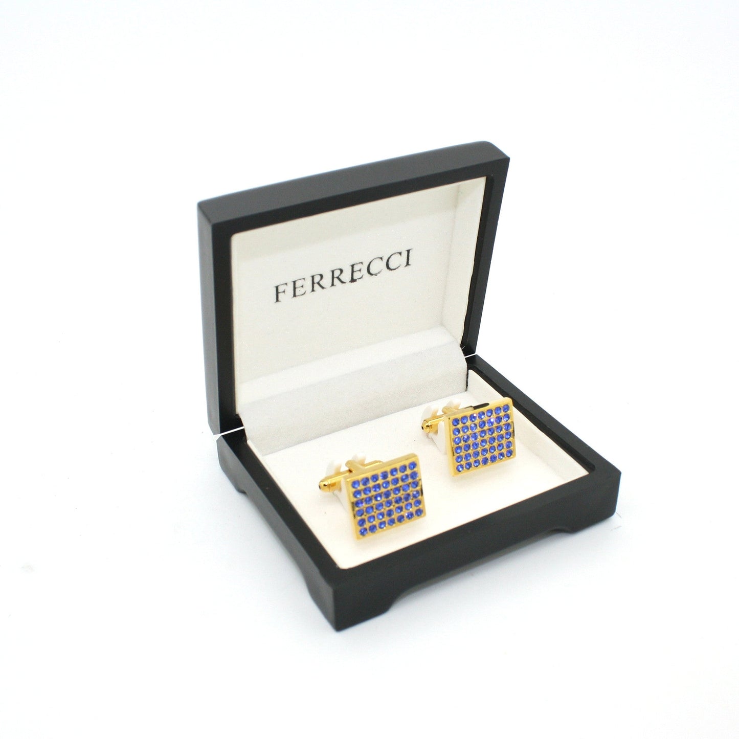Goldtone Royal Blue Gemstone Cuff Links With Jewelry Box