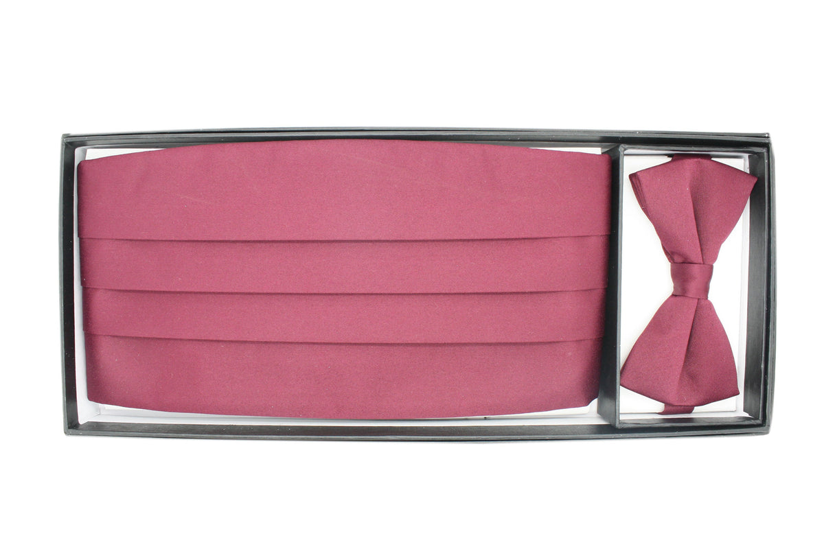 Men's Burgundy Satin Cummerbund & Bow Tie Set – Adjustable Tuxedo Set