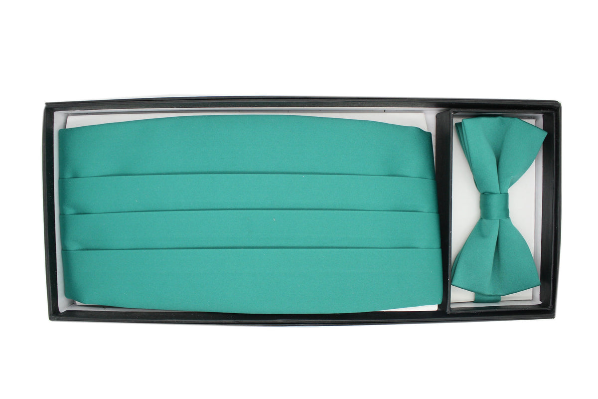 Men's Turquoise Satin Cummerbund & Bow Tie Set – Adjustable Tuxedo Set